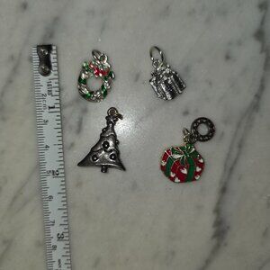 Bundle of 4 Christmas Charms Wreath Gift Tree Rhinestone Present
